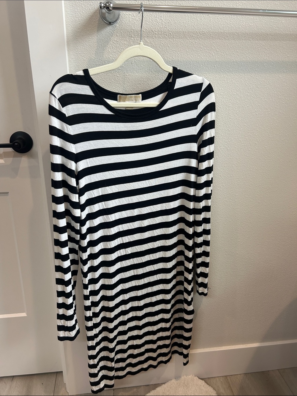 MICHAEL Michael Kors Black and White Striped Long Sleeve Dress